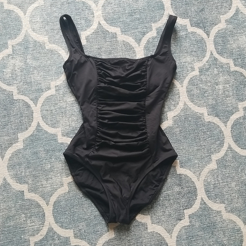 Gideon Oberson Swimsuit, Jet Black, One Piece, Size 8, Ruched, Lined